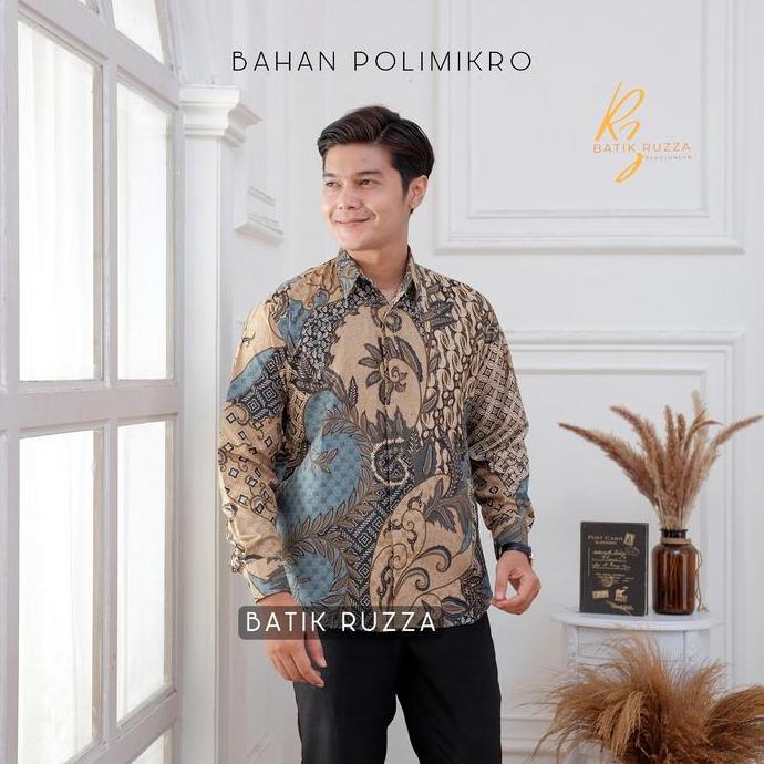 Boyboy- Batik Ruzza Kemeja Pria Lengan Panjang Dewasa Motif Ruzza Warna Hitam Abu Coklat Baju