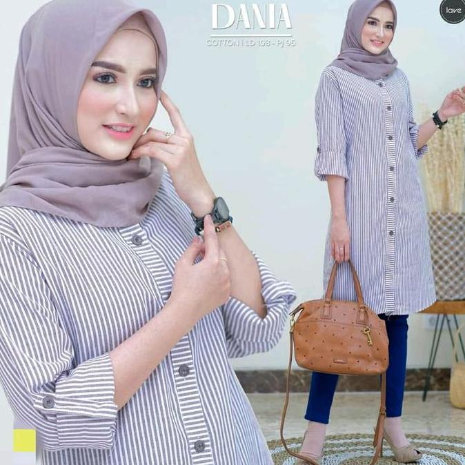 Newrelig- Tunik Salur Dania Tunik Katun Tunik Jumbo Kancing Panjang Wanita Muslim