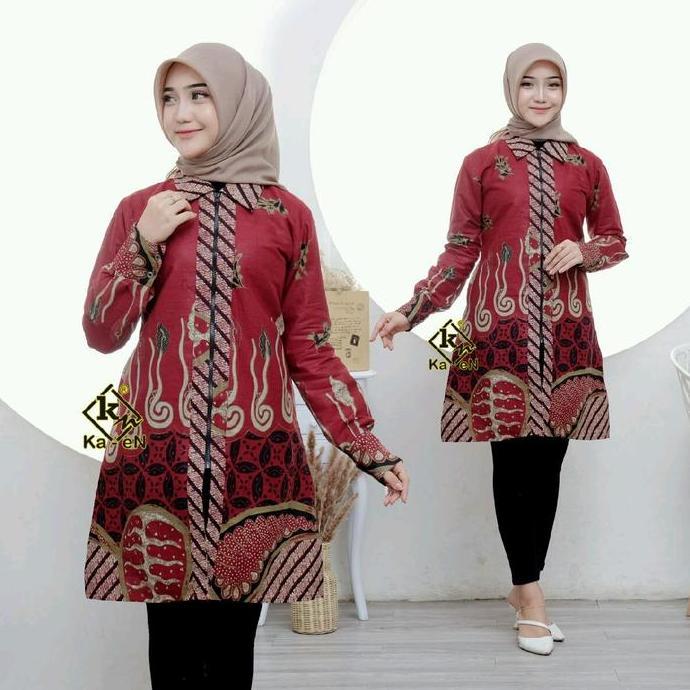 Newrelig- Tunik Batik Wanita.Tunik Resleting Depan.Resleting  Jaket.Tunik Batik Katun