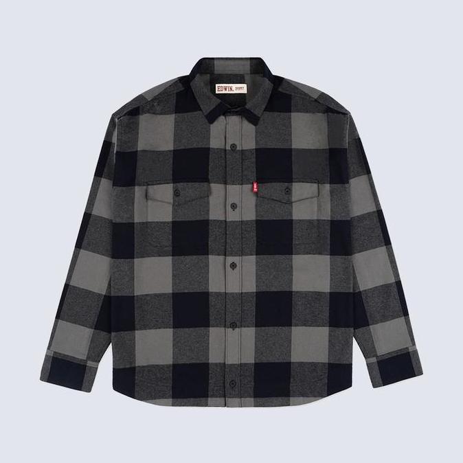 Yxyg- Edwin Jeans - Bastien Black Grey Kemeja Flanel Lengan Panjang Pria Casual Motif Kancing Top Ma