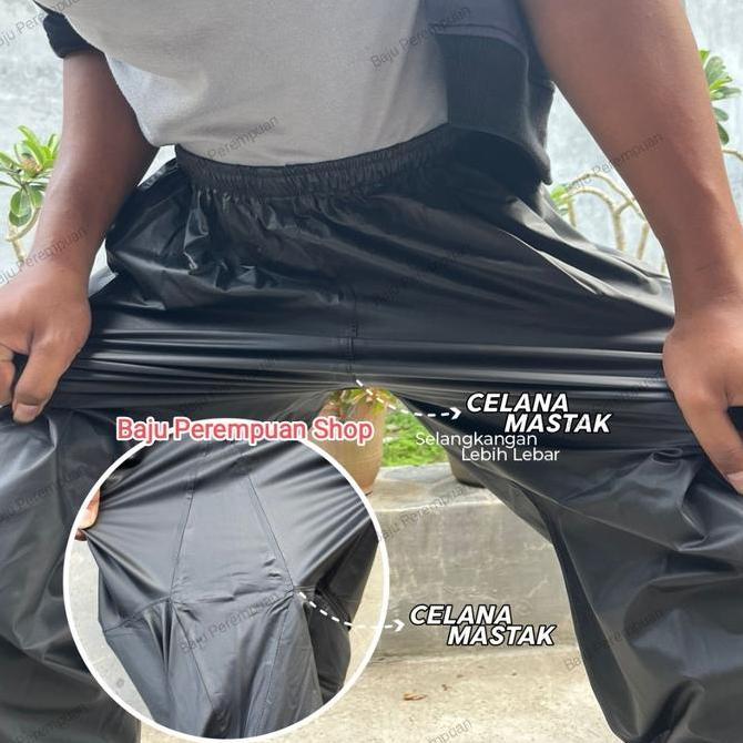Setelan Jas Hujan Ponco Lengan + Celana PVC 100% Waterproof Bahan Mirip Axio Dewasa Ukuran Besar