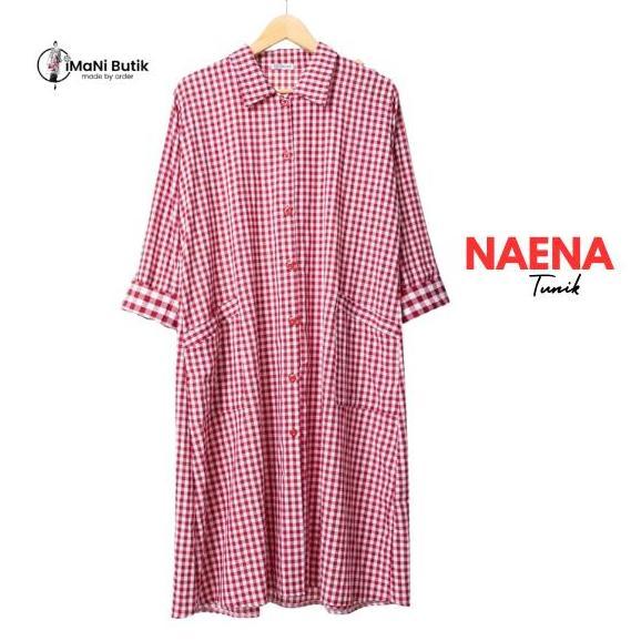 Ready Imani Butik | Fashion Muslim Tunik Naena Kotak Casual Katun Dress Midi Baju Atasan Panjang Pen