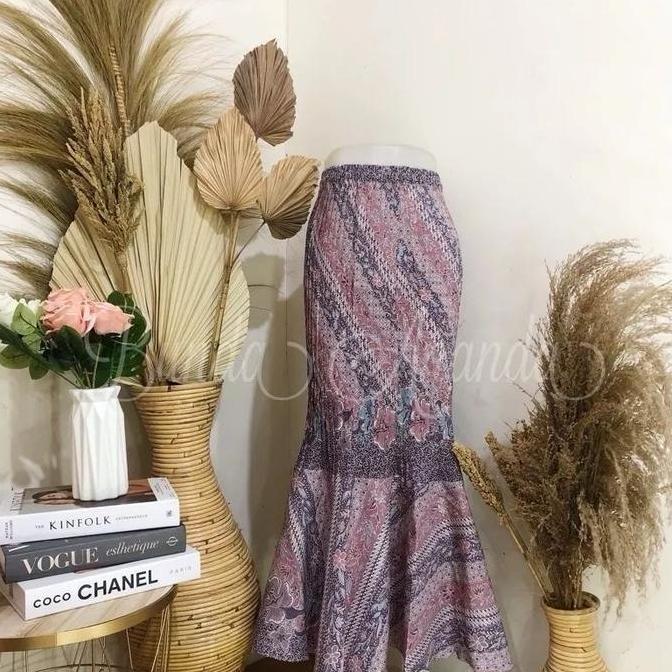 ZK - Rok Batik Plisket Duyung / Rok Duyung Plisket Batik Pesta Bawahan Panjang Wanita Hitam Semi Sil