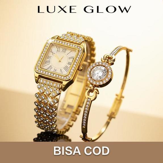 Watchtime- Luxeglow Cod Warna Emas Berkilauan Jam Tangan Koreaelegan Jam Tangan Wanita Anggunorigina