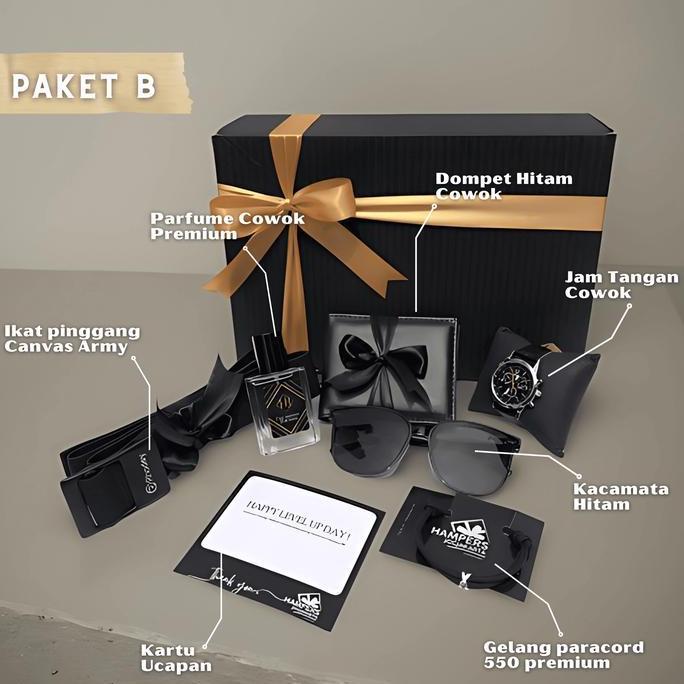 Paket Kado Ulang Tahun Cowok Kaos Polo Keren Hitam Premium - Pria, Distro