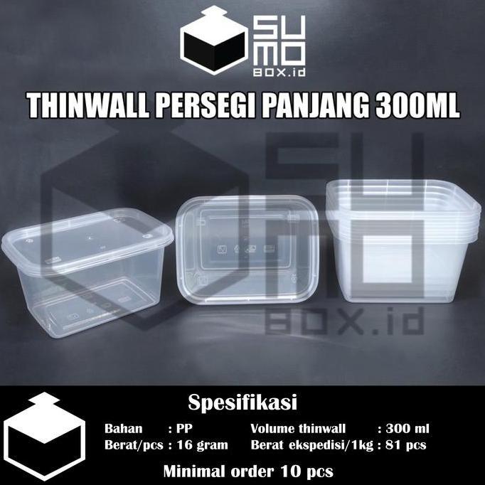 Thebest- Thinwall PERSEGI PANJANG 300ml + tutup / kotak box dessert [ECERAN]
