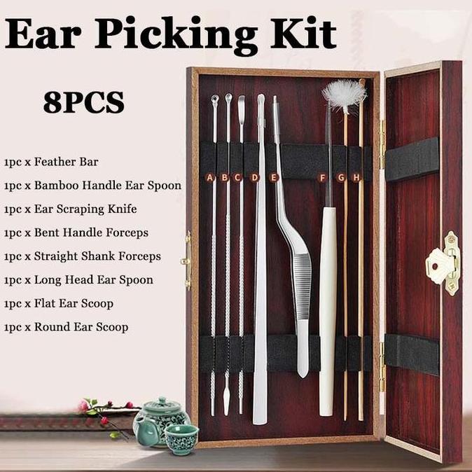 TERLARIS 8pcs Set Alat Pembersih Telinga Stainless Korek Kuping Alat Kotoran Telinga Ear Wax Picker 