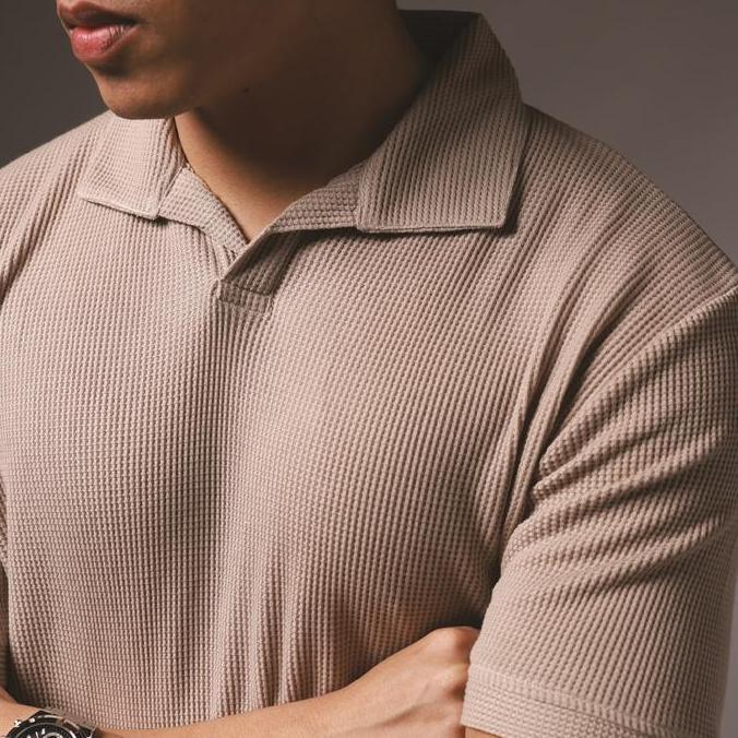YORKIE Polo Shirt Waffles Khaki | Kaos Polo Pria Warna Khaki