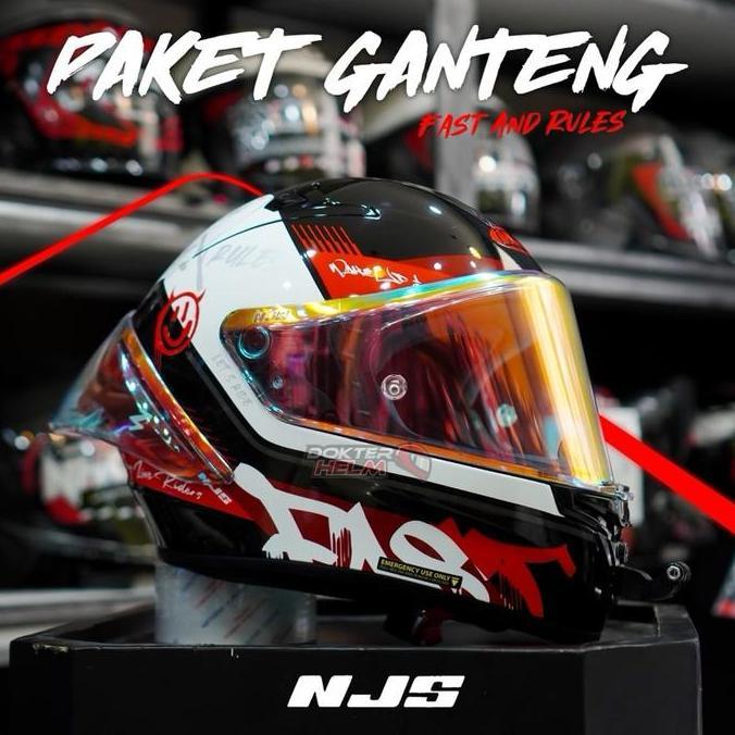 Paket ganteng Helm NJS ZX1-R GT FAST and RULES FULLSET - Helm full face NJS GT