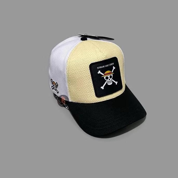 TOPI ORIGINAL CAPSLAB TRUCKER STRAW HAT CREW YELLOW WHITE