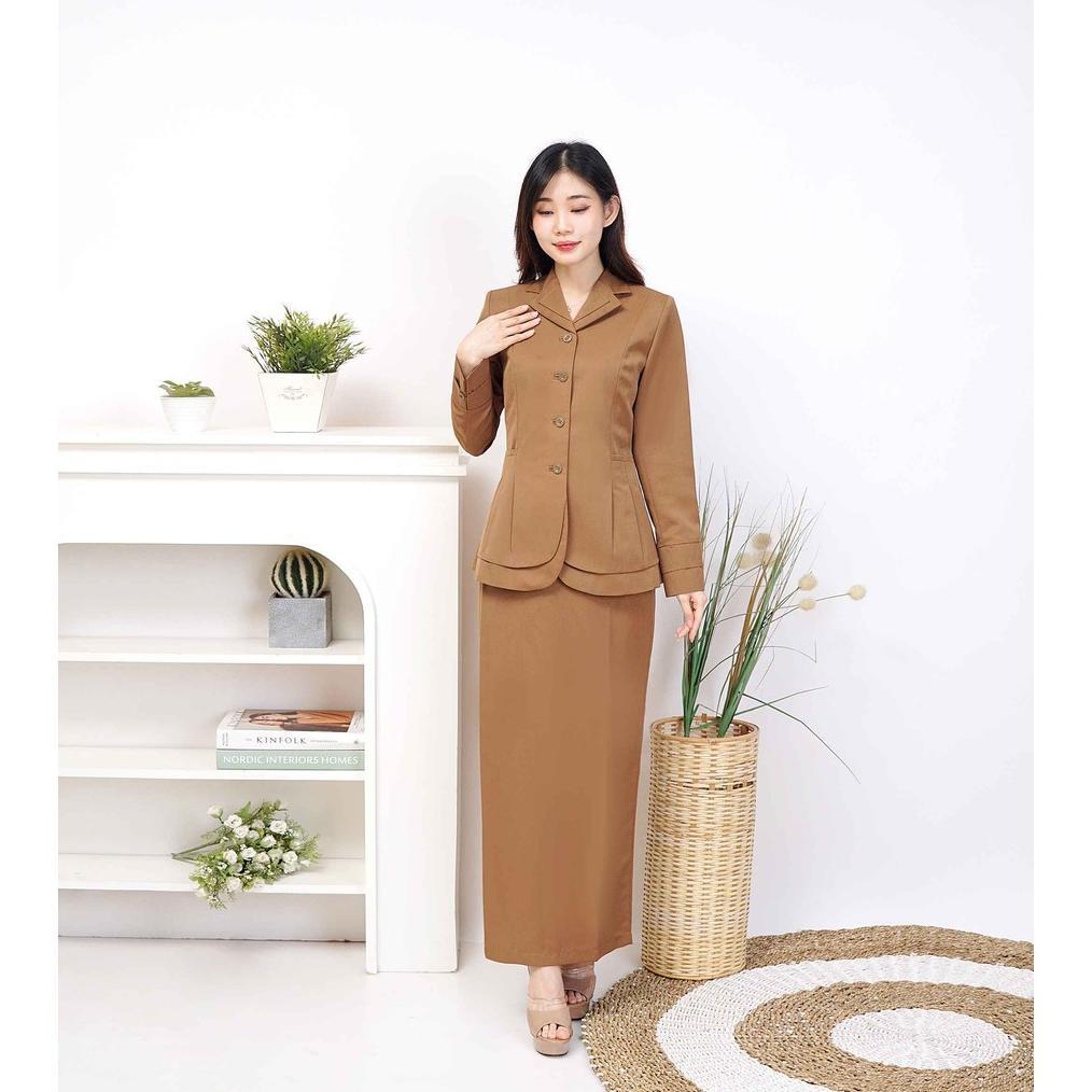 Flash Sale Vanerick / Lynelle Collection - Jas Blazer Wanita Warna Khaki Tua / Pemda Aceh/ Coklat Tu