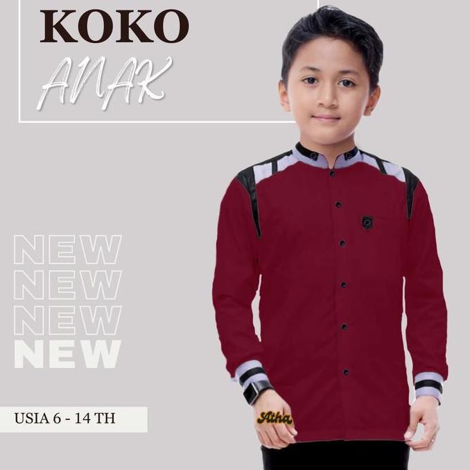 Kidsrelig- Baju Koko Anak Laki-Laki Sd-Smp Baju Koko Anak Lengan Panjang Usia 5 - 15 Tahun Motif Kom