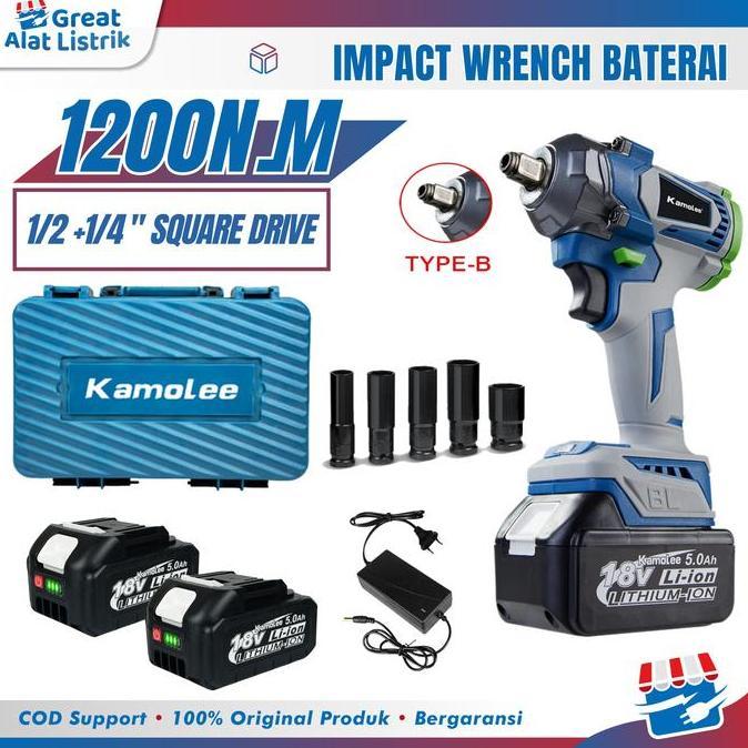 Promo Kamolee Impact Wrench DTW500 Brushless Type B New Color Torsi 1200 Nm -Impact Wrench Baterai K