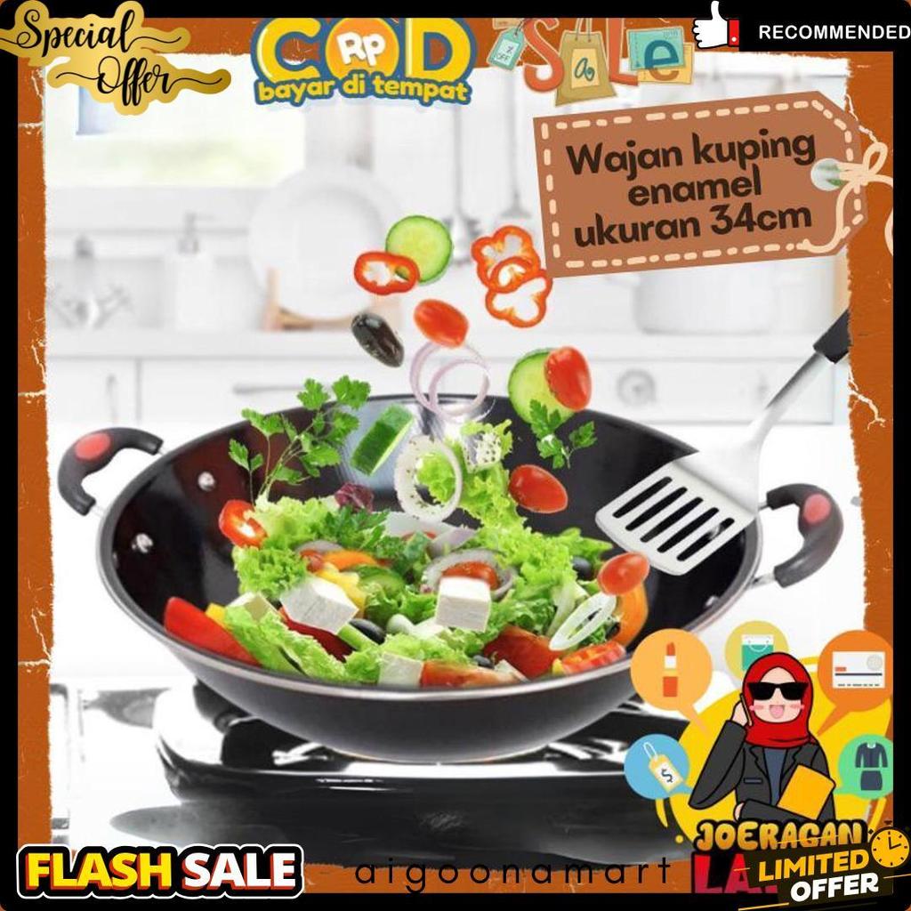 [Joeragan Lapak] Wajan Kuping Enamel Kuali Hitam Ukuran 34 Cm Diameter Qme Shinko Rsokr