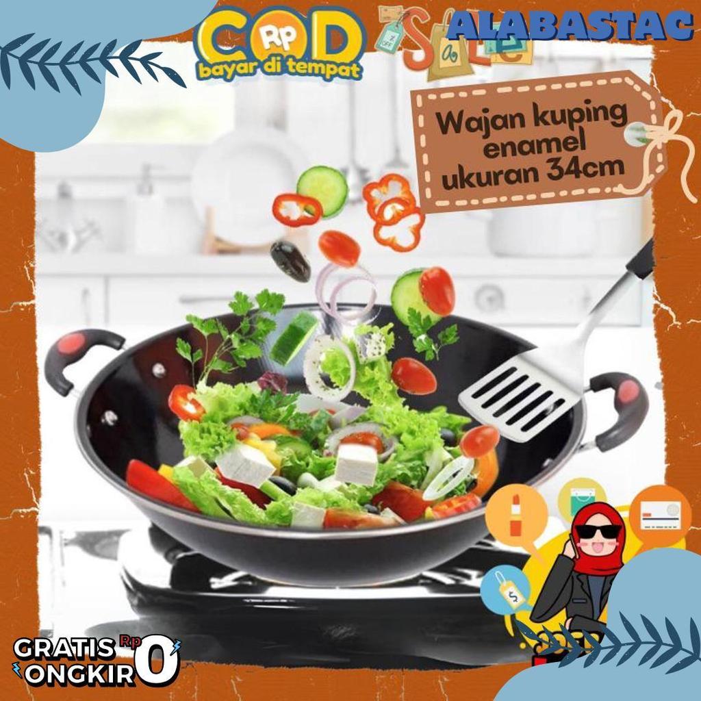 [Joeragan Lapak] Wajan Kuping Enamel Kuali Hitam Ukuran 34 Cm Diameter Qme Shinko Rsokr