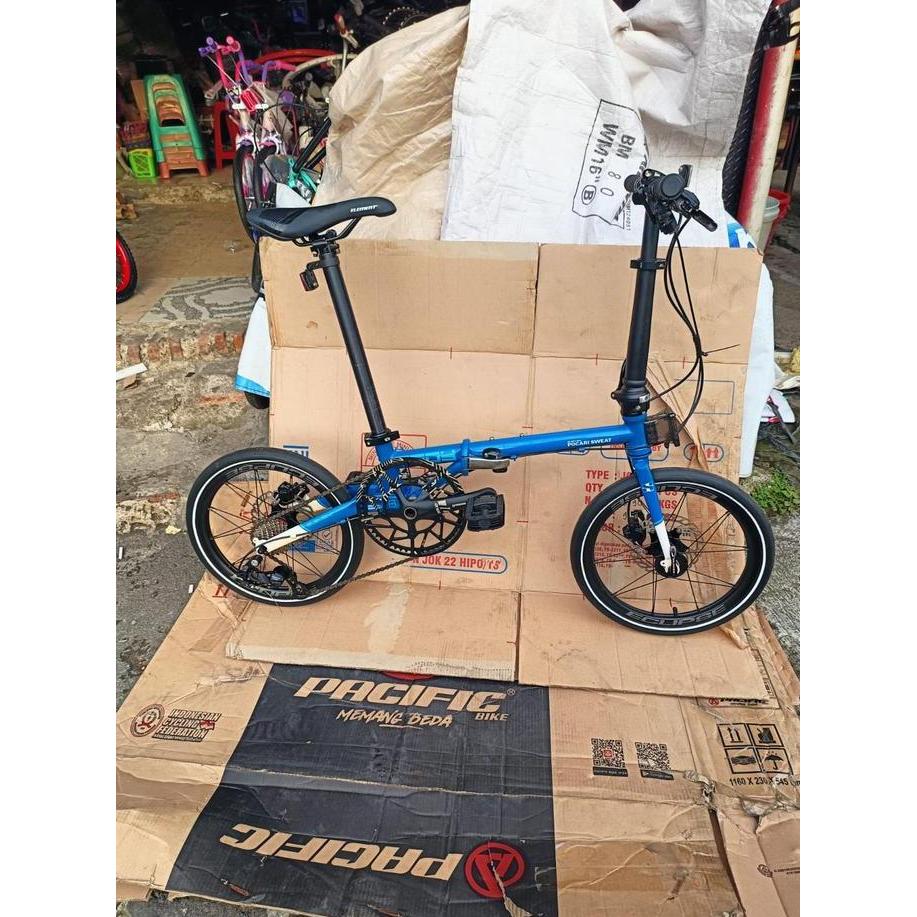 sepeda lipat 16 inch merk element troy seri pocari sweet warna biru speed 10s