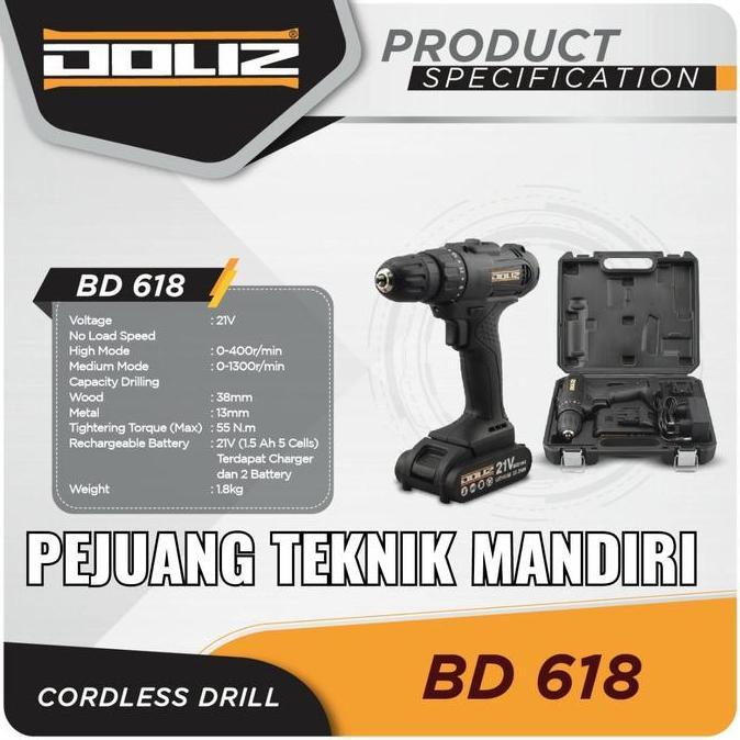 Promo CORDLESS DRILL DOLIZ BD618 / BOR TANGAN BATERAI CAS DOLIZ BD 618 Diskon