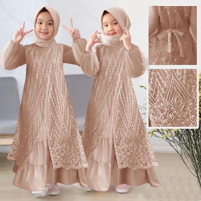 Gamis Dress Anak Perempuan Muslim Brukat Model Terbaru Fashion Muslimah Kekinian Olivia Kids Maxi Mu