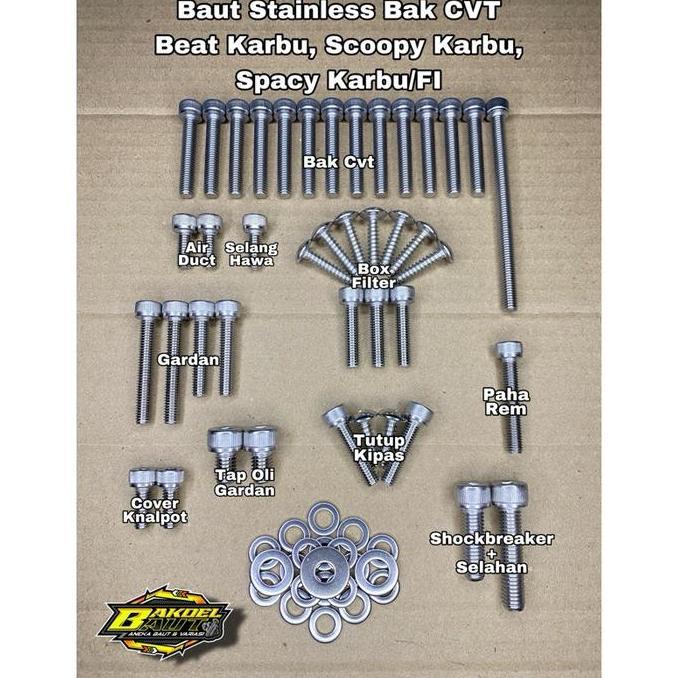 Baut Cvt Beat Karbu Scoopy Karbu Spacy Karbu Fullset Stainless Steel Anti Karat - Motorcycle