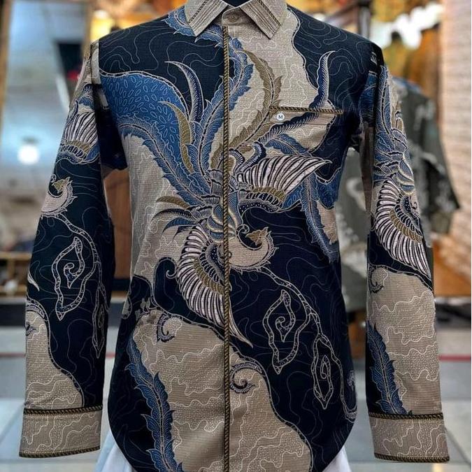 kemeja batik pria lengan panjang katun satin motif sutra tulis pesta