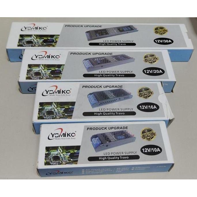 Ballast Travo Led 12v Yomiko  10A 16A 20A 30A power supply cctv led strip alumunium slim