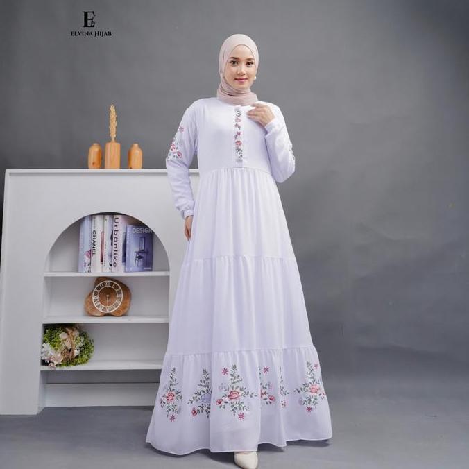 Regreg- Zahra Dress Gamis Putih Ceruty Babydoll Bordir