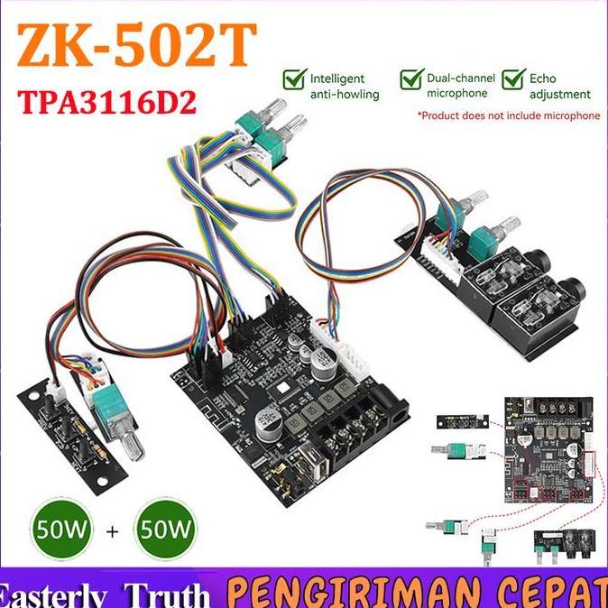 ZK-502T TPA3116 Digital Power Amplifier Board Volume Control Amplifier Board Kit BT USB AUX Sound In