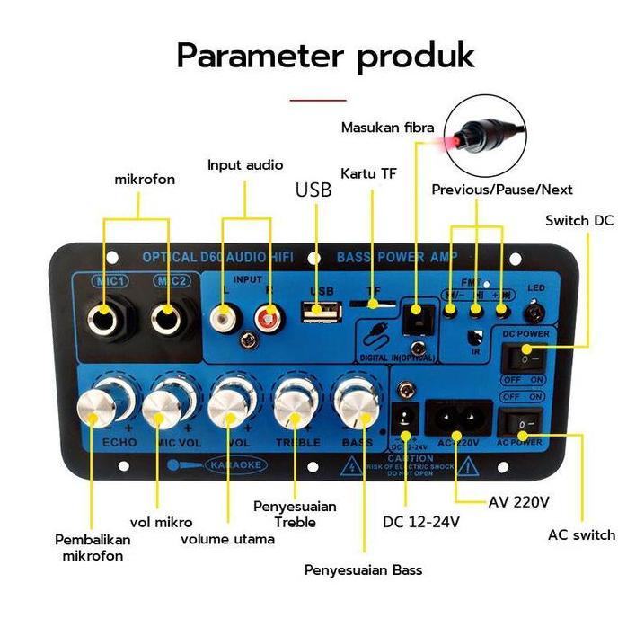 D60 Amplifier Board Audio Bluetooth USB Radio TF FM DIY Subwoofer Karaoke Power Stereo Bass Audio Pa