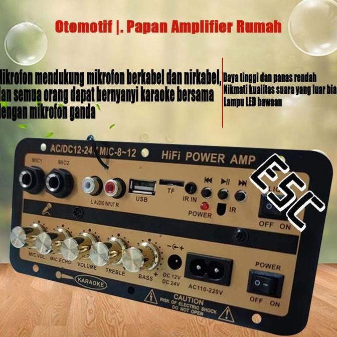 Papan Amplifier ECS Karaoke Audio Bluetooth USB FM Radio TF Player Subwoofer AC-DC Fitur Komplit Mix