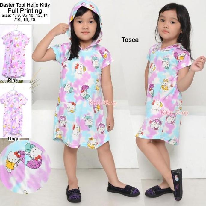 DB160 - KITIN - Daster Topi Tie Dye Hello Kitty / Daster Anak Tanggung / Baju anak Jumbo /Terusan an