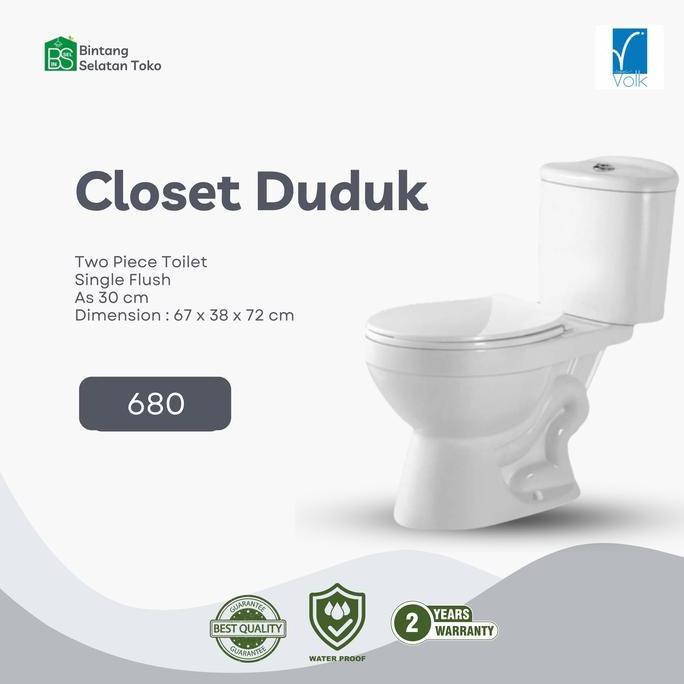 KLOSET DUDUK VOLK/ CLOSET TWO PIECE TOILET VOLK 680 MONOBLOK EKONOMIS