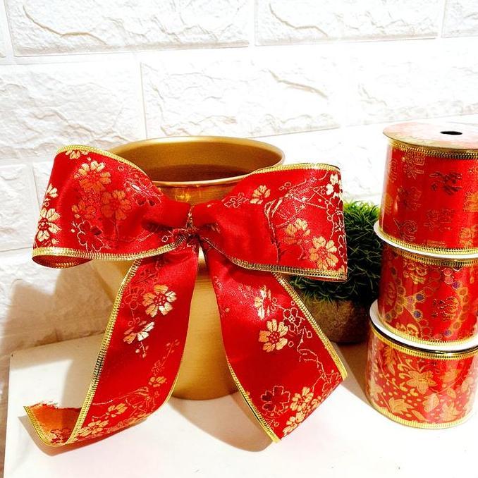 Blocke- Pita Imlek Merah 5 Cm Pita Kawat Fu Fuk Hoki Warna Merah Parcel Imlek