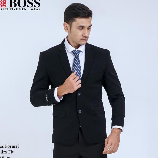 BOSS Jas Formal Pria Slim Fit RJB Hitam