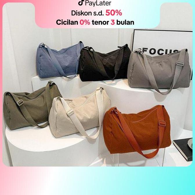 CHIYUM Tas Selempang Wanita Bahu Kain Nilon Lembut Untuk Wanita Lipit Solid Warna Kapasitas Besar Pr