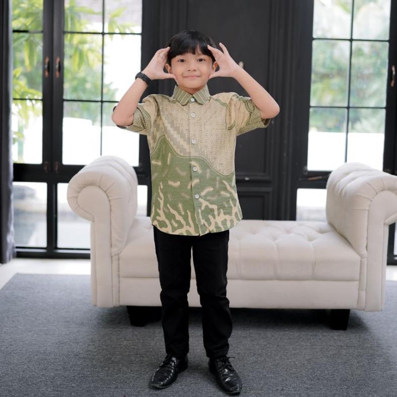 Discount Batikrmstore - Couple Sarimbit Keluarga Rahayu Sage Couple Baju Lebaran Ayah Ibu Dan Anak S