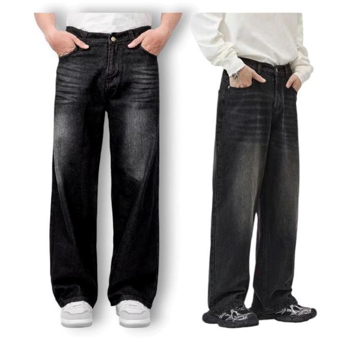 FREE ONGKIR CELANA JEANS WIDE LEG BAGGY LOOSE PANTS OVERSIZE VINTAGE GOMBRONG SKENA DENIM BASIC COWO