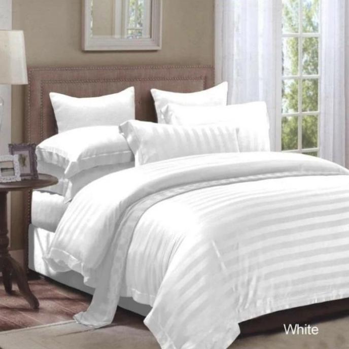 Sprei Set Motif Salur Putih