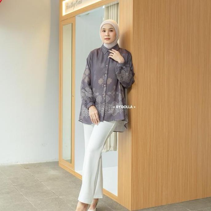 COD By Dolla - Mazaya Blouse - Baju Kemeja Motif Muslim Wanita Nyaman Panjang