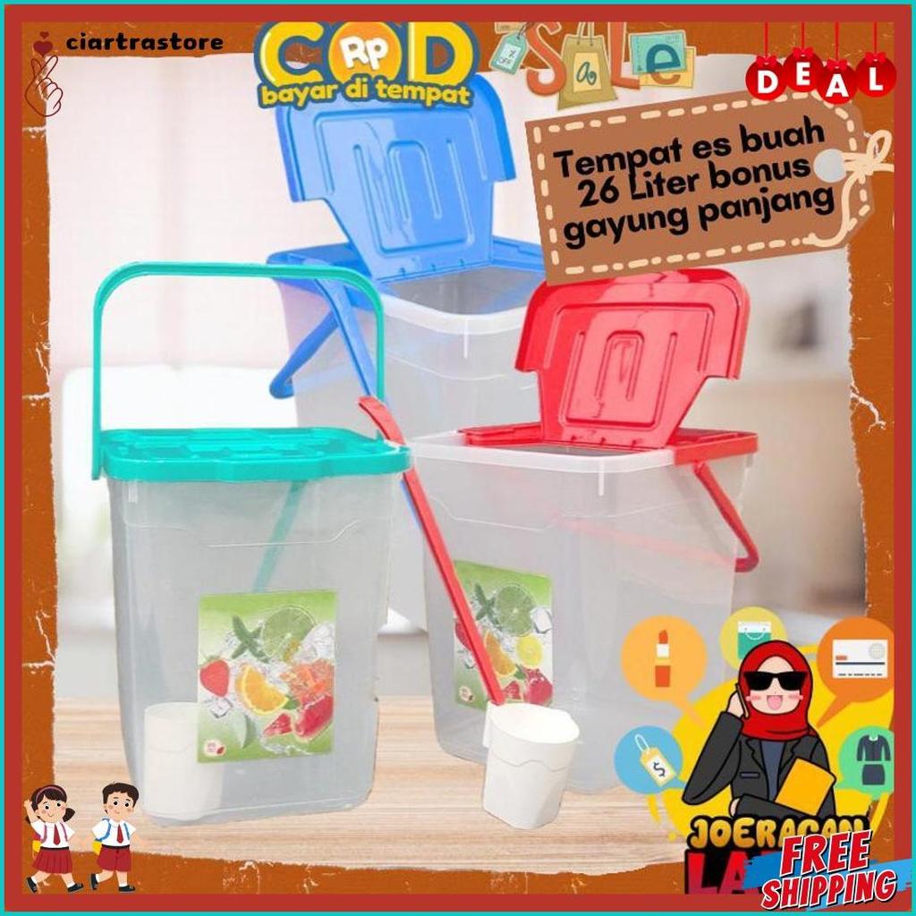 [Joeragan Lapak] Toples Es Buah 26 L - Wadah Tempat Es Buah Besar Bonus Gayung Panjang Jualan Jus Ca