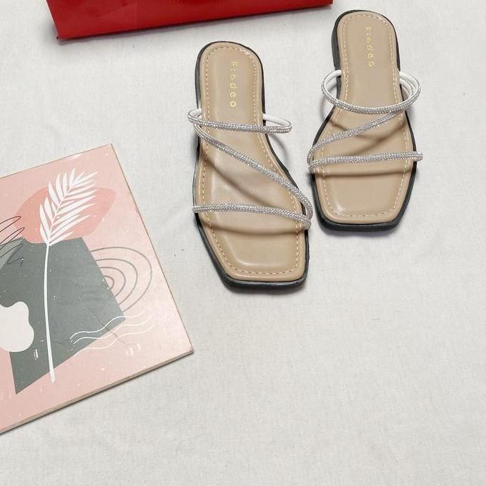 FREE ONGKIR FLADEO SANDAL WANITA  FLAT  ROSE KEMILAU TALI CANTIK ELEGANT COCOK UNTUK DAILY FORMAL NO