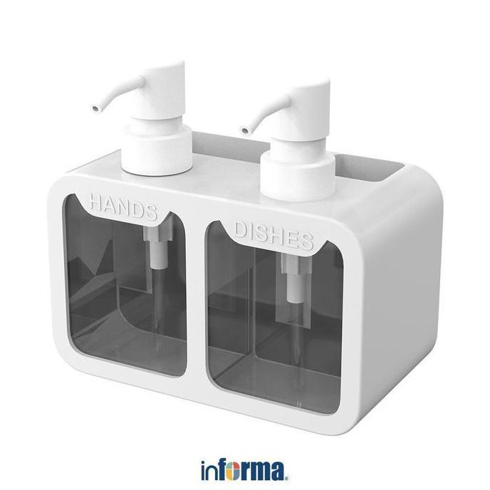 Informa Eri Dispenser Sabun Cair Double Dengan Spons - Putih Wadah Sabun Tempat Sikat Organizer Cuci