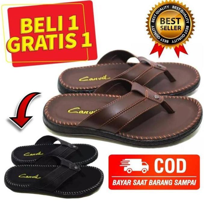 BEST SELLER BUY 1 GET 1 FREE BELI 1 GRATIS 1 SANDAL KULIT PRIA SANDAL JEPIT SLOP SELOP SLIDE SLIP ON