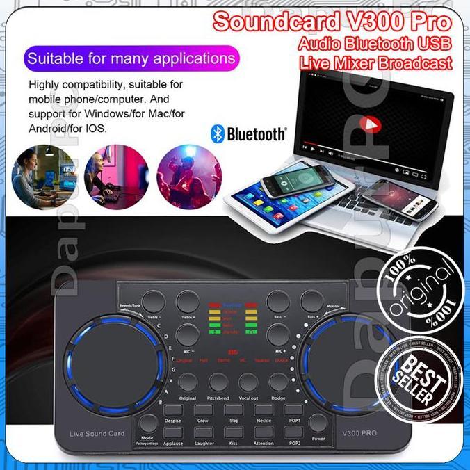 Soundcard V300 Pro Audio Bluetooth USB Live Mixer Broadcast