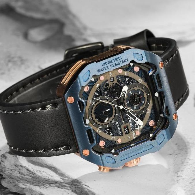 Evans Jayden Jam Tangan Pria 9596 Kulit Kaca Sapphire Chronograph Water Resistant 10 ATM Stainless W