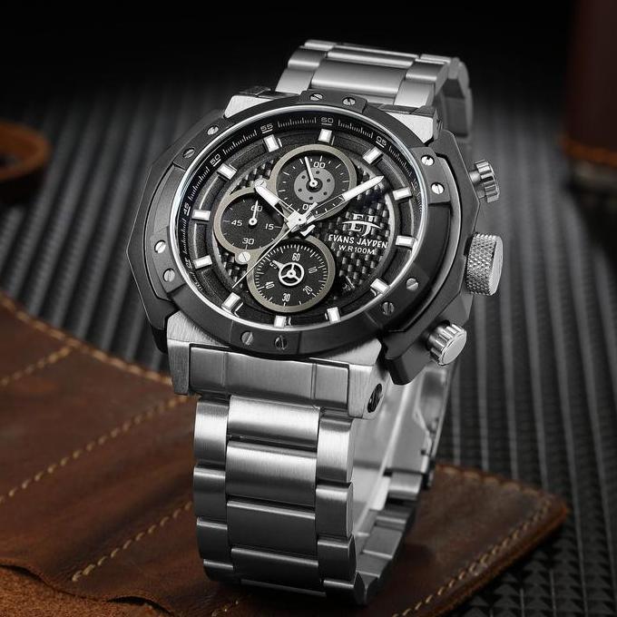 Evans Jayden Jam Tangan Pria 9548 Rantai Stainless Steel Chronograph Kaca Sapphire Water Resistant 1
