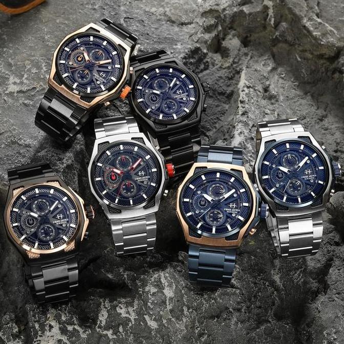 Evans Jayden Jam Tangan Pria EJ 9585 Rantai Stainless Steel Chronograph Kaca Sapphire Water Resistan