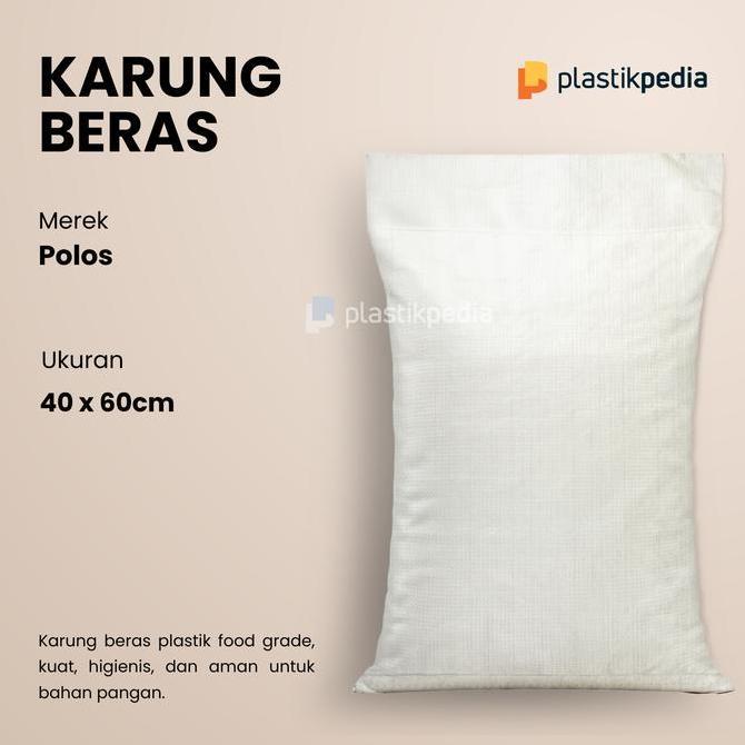 Karung Beras Plastik 15 Kg - Ukuran 40 X 60 cm Putih Polos (isi 50 pcs) BISA GRAB