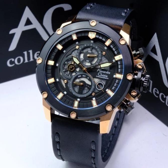 ALEXANDRE CHRISTIE AC 6564 ROSEGOLD BLACK LEATHER AC6564 PRIA ORINAL