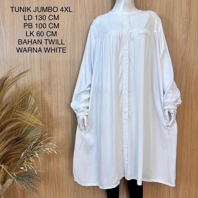 Tunik Jumbo Putih Ld 130 Cm Bahan Rayon Twill Premium