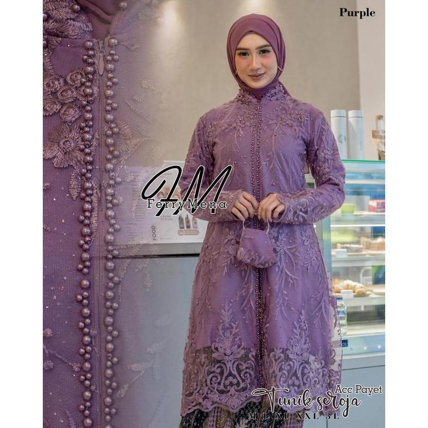 Atasan Seroja payet Terbaru Model Tunik Tulle Tebal Premium ( HANYA ATASAN  ) Tersedia Uk jumbo LD 1